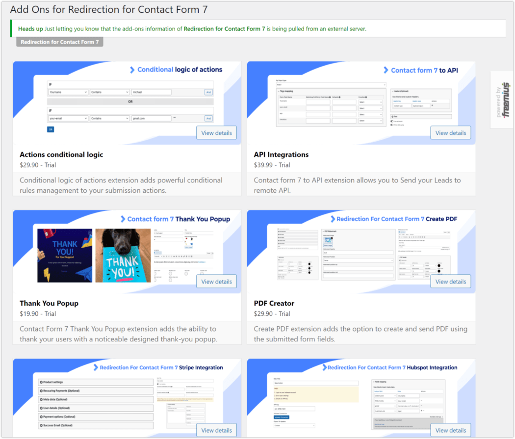 Contact Form 7 redirection plugin addons
