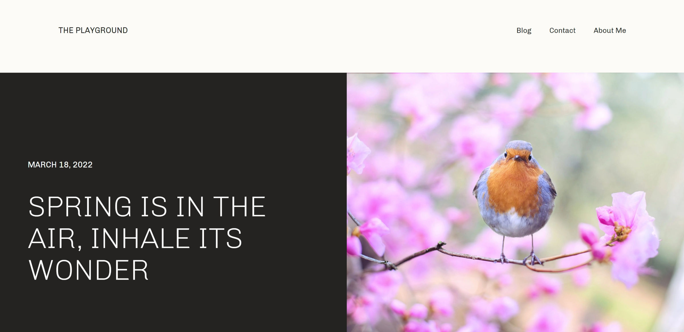 Single post title on a WordPress post page view.  The date and title are on the left.  The featured image is on the right.