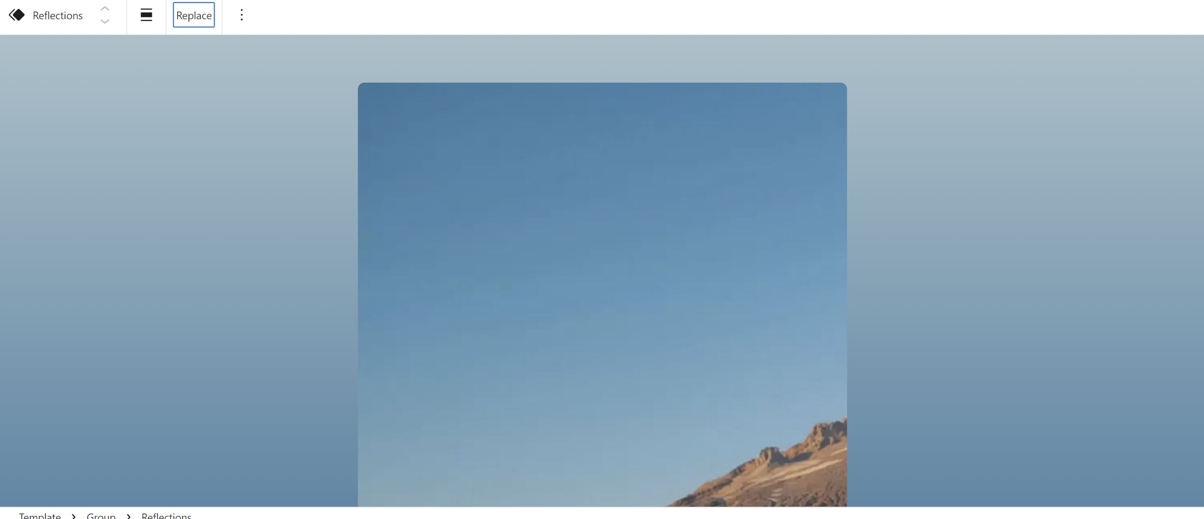 WordPress site editor with stretched image that does not conform to its container.