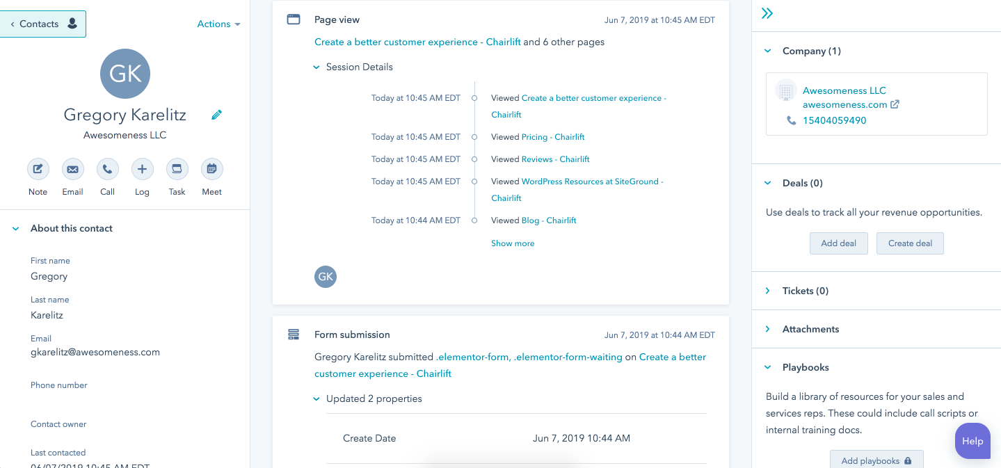 have your contacts automatically sent to HubSpot's free CRM.