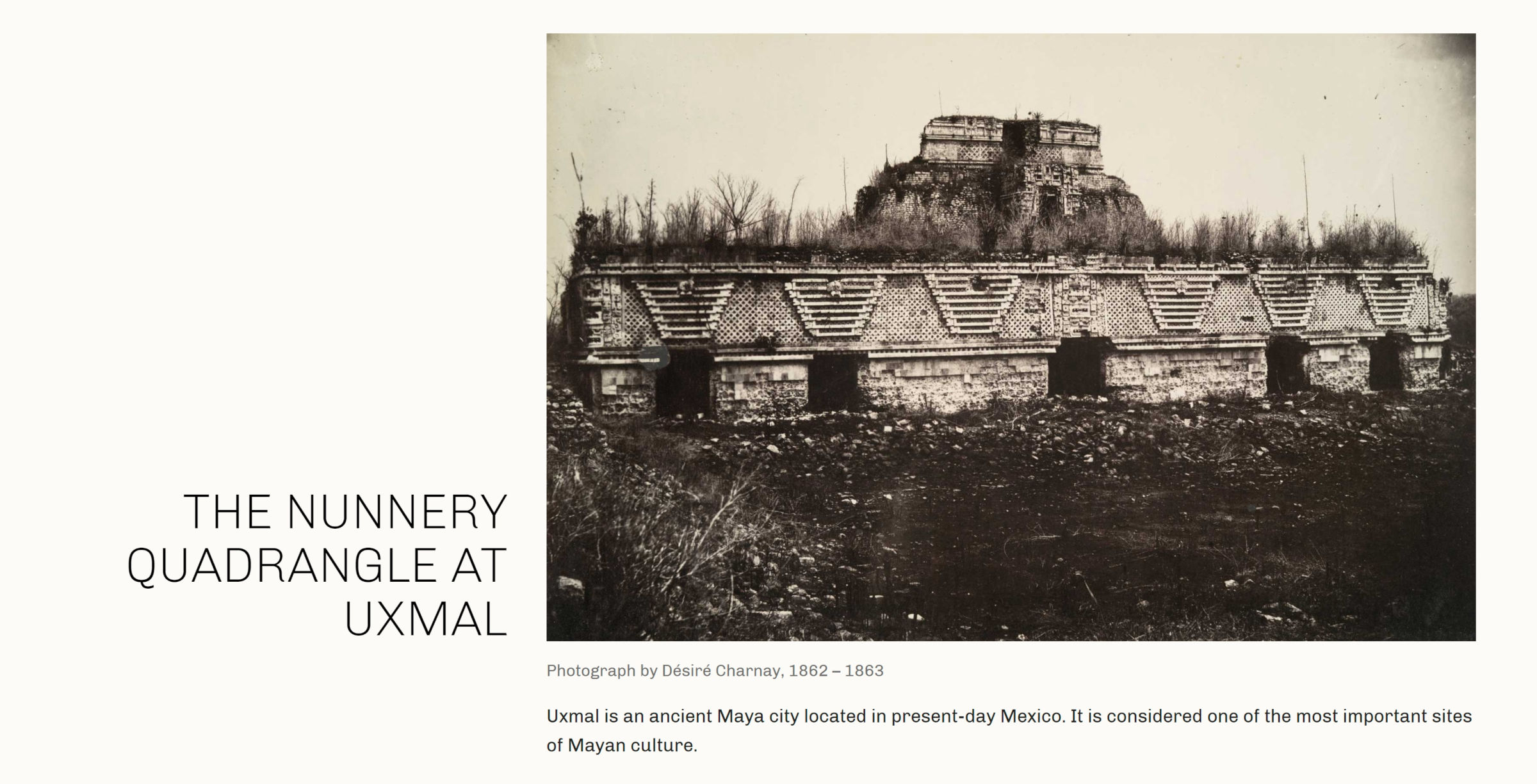 On the left of a two-column layout sits a large heading.  On the right is an image with a caption.  Underneath is a longer description.