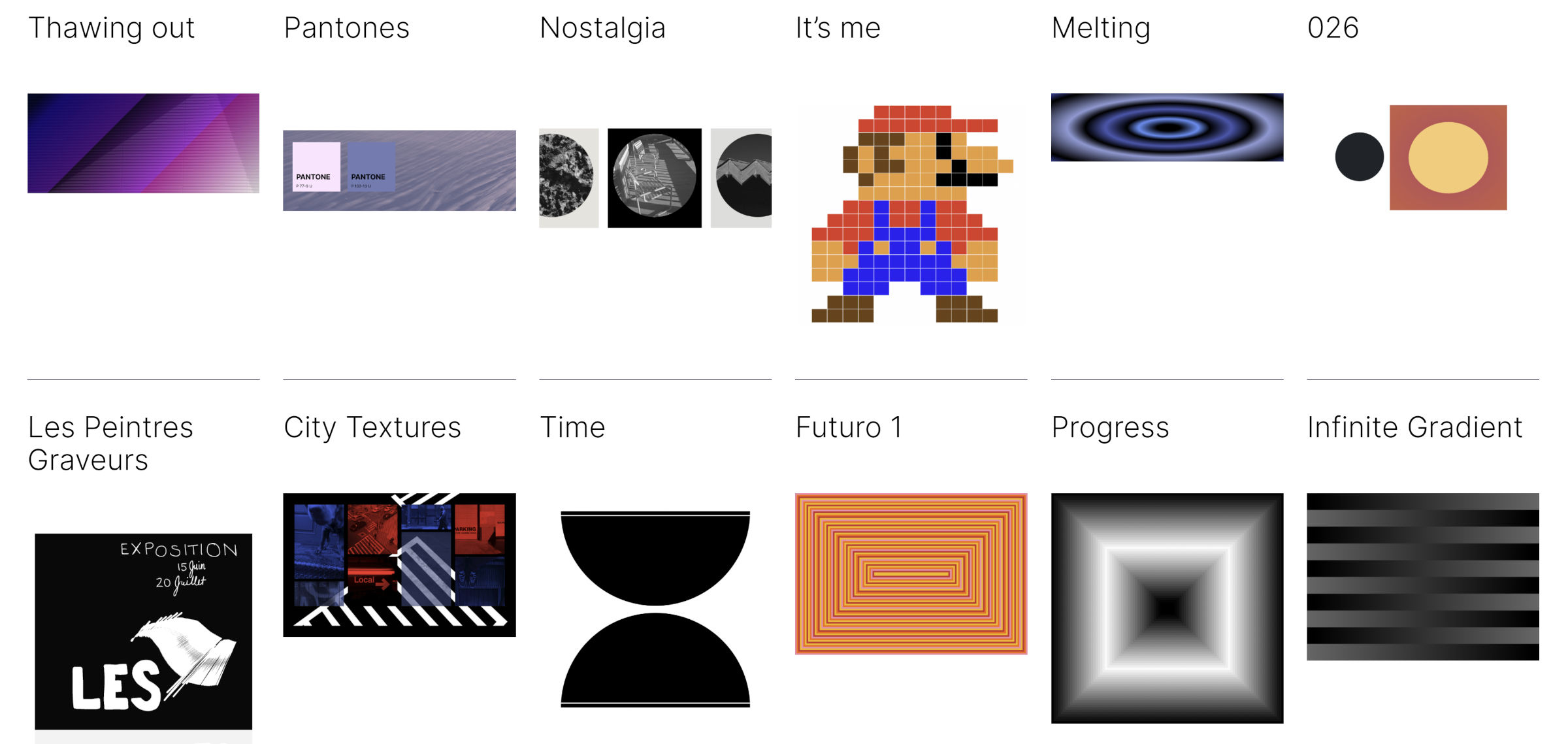 A 6-column grid showcasing various art designs created via the WordPress block editor.