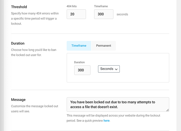 Where you customize 404 lockouts.