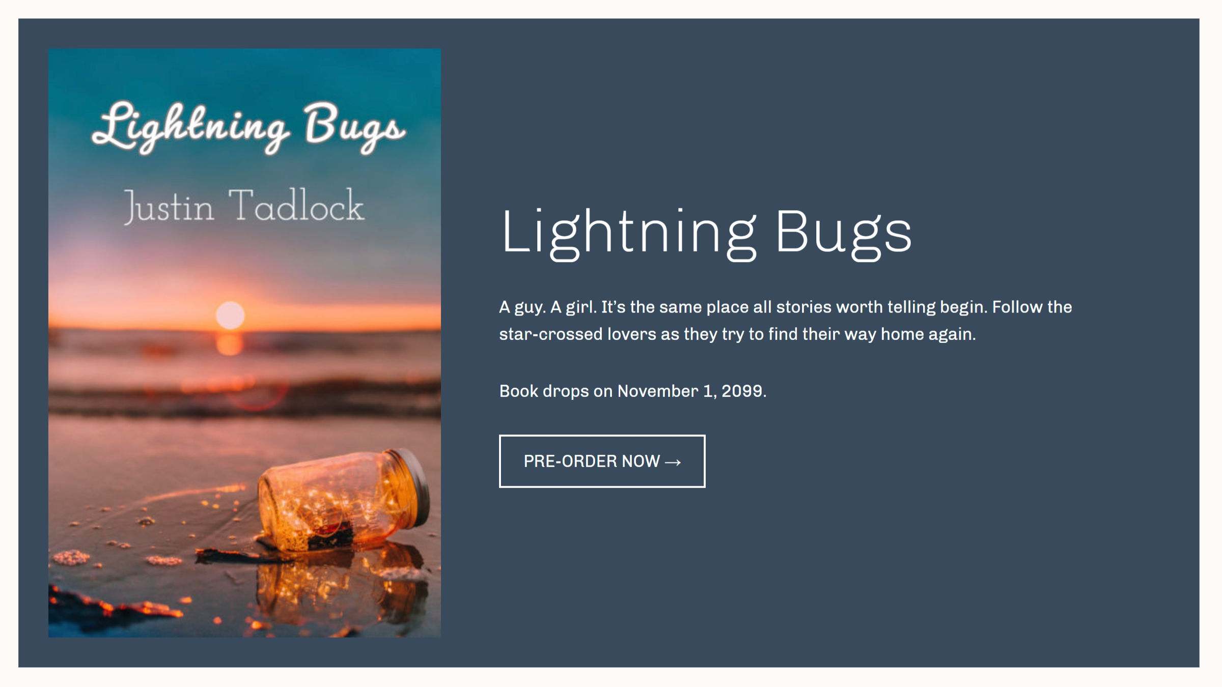 Book card design that features the book cover image on the left and intro + buy button on the right.