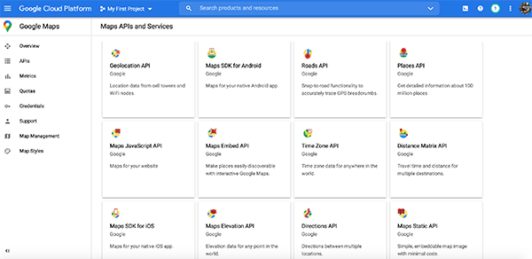 Google's map options.