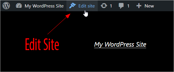 Edit site - Front end admin toolbar.