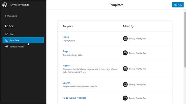 Site Editor templates.