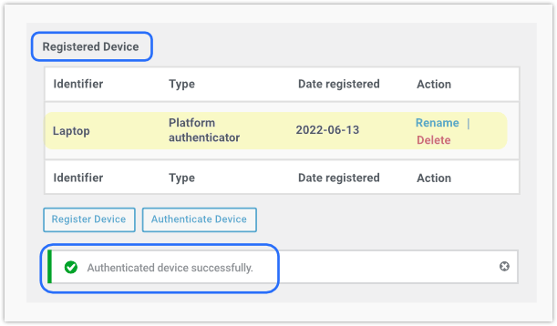 Authenticated device successfully