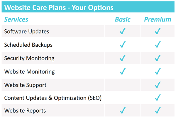 WordPress Maintenance Services Table