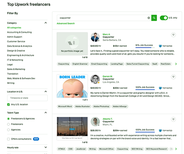 Upwork profiles.