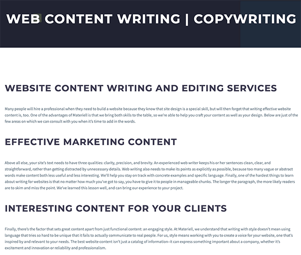 WordPress Maven's list of services.