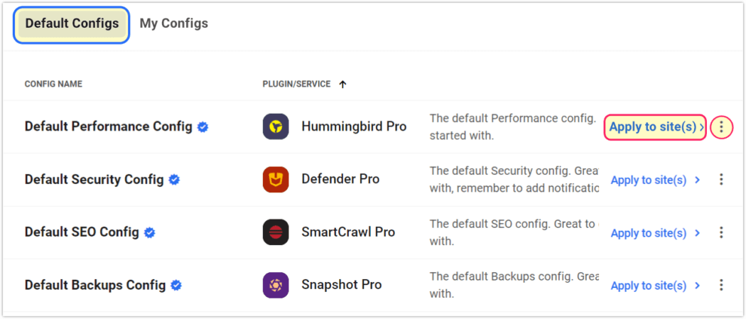 configs - default configs