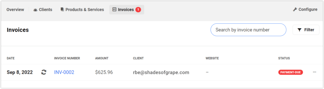invoice list summary