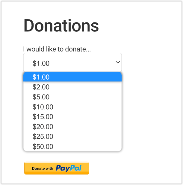 Accept Donations with PayPal plugin -- form amount dropdown