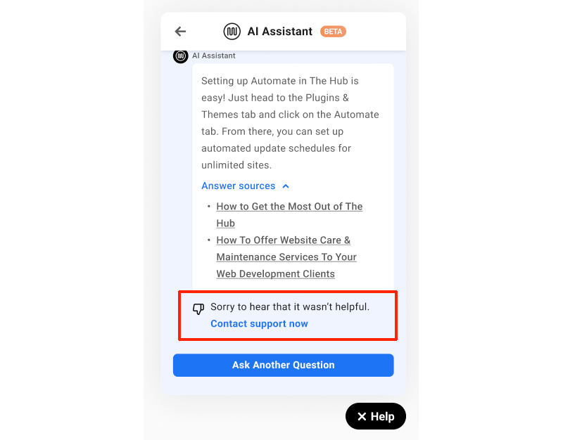 WPMU DEV AI Assistant - Not Helpful Response.