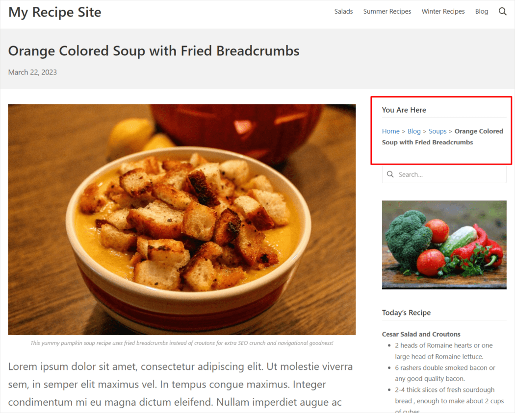 A website page with breadcrumb navigation.