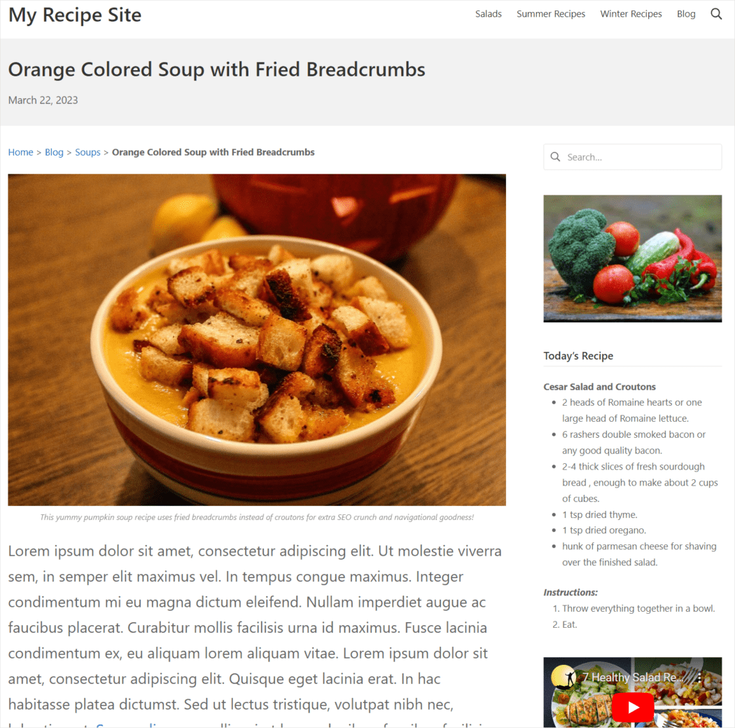 An example of a web page with breadcrumbs.