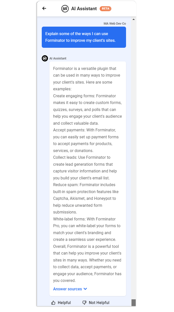 WPMU DEV AI Assistant response