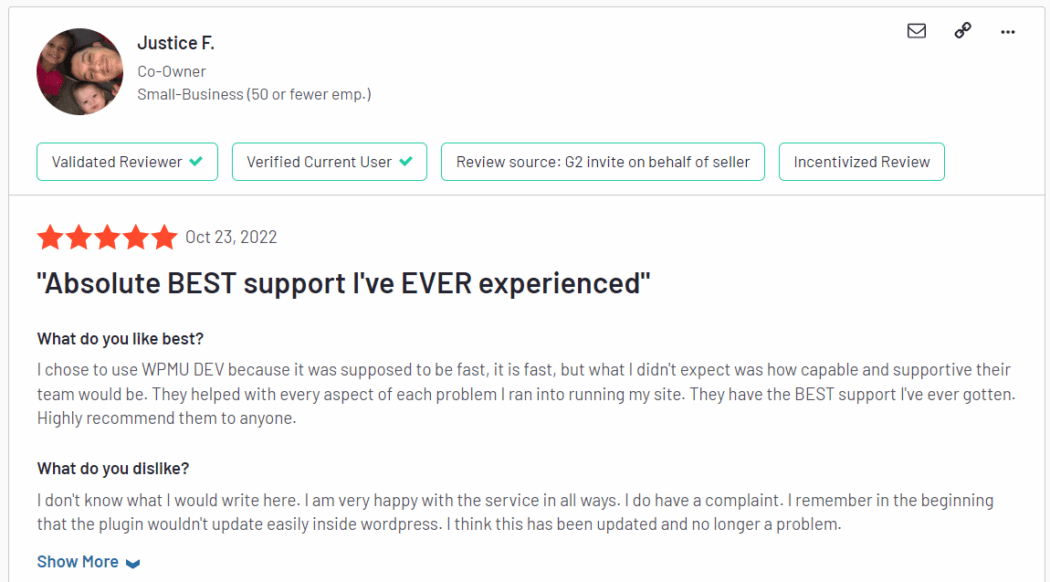 WPMU DEV Incentivized user review.