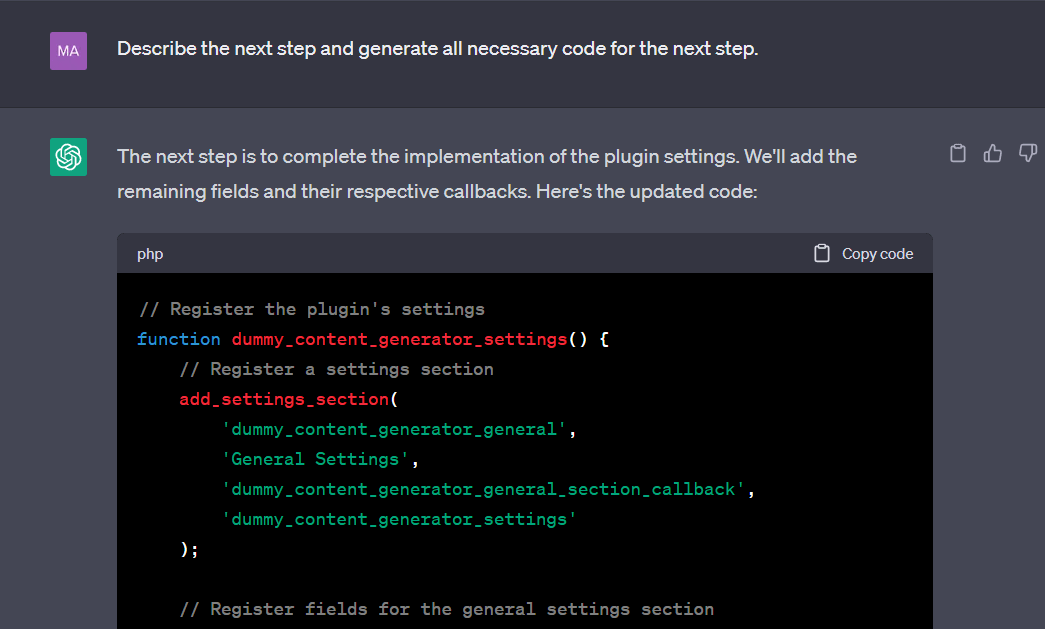 ChatGPT - WordPress plugin development prompt.