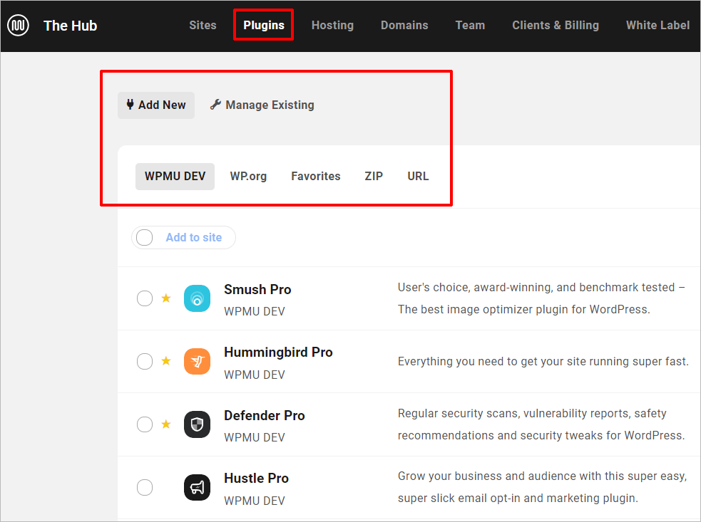 The Hub - Plugins Screen