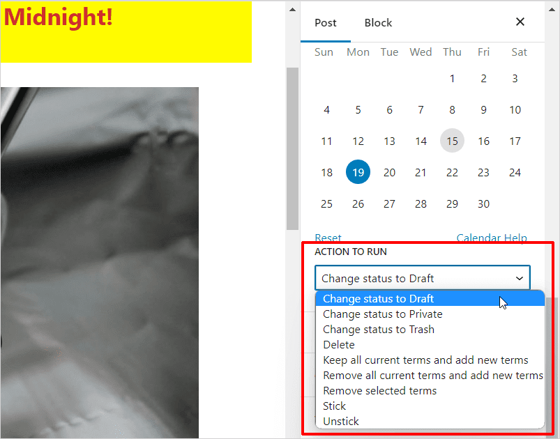 PublishPress Future block - Actions menu