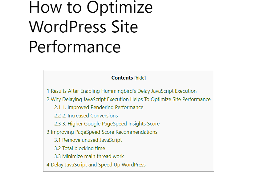 Table of Contents Plus