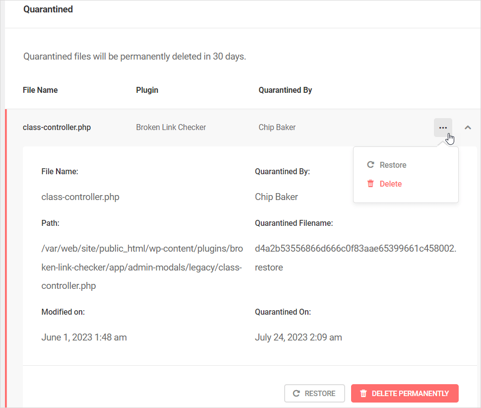 Defender Quarantined Fles - Options