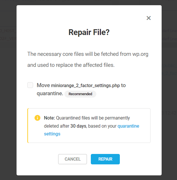 Defender Repair File feature