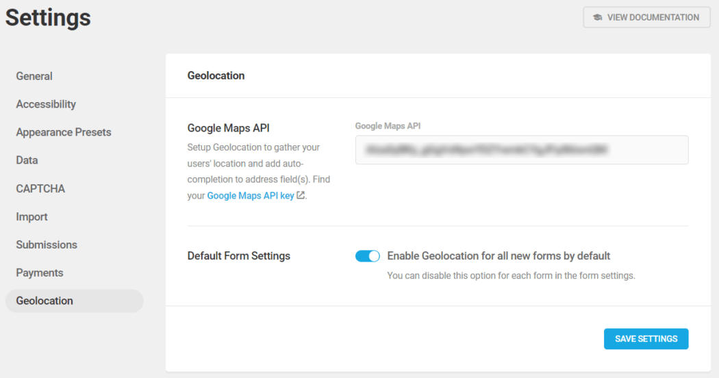 Forminator Geolocation Settings