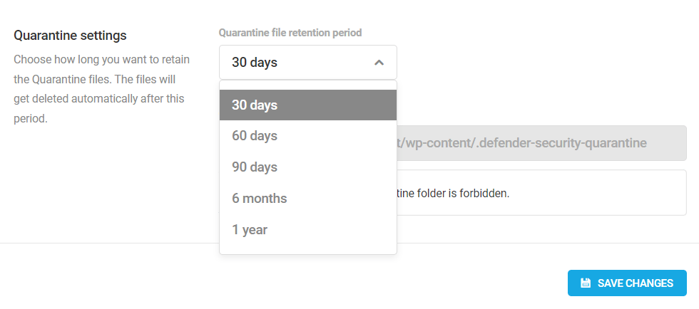 Defender Quarantine settings