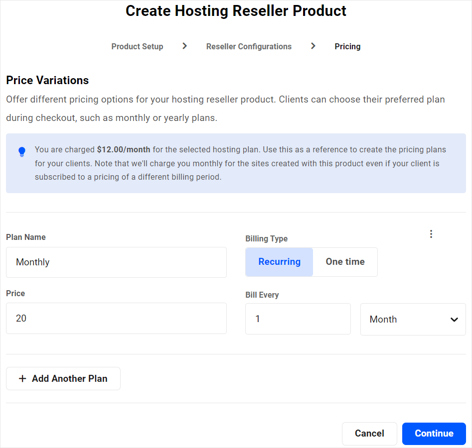 WPMU DEV Reseller - Hosting Reseller product pricing screen