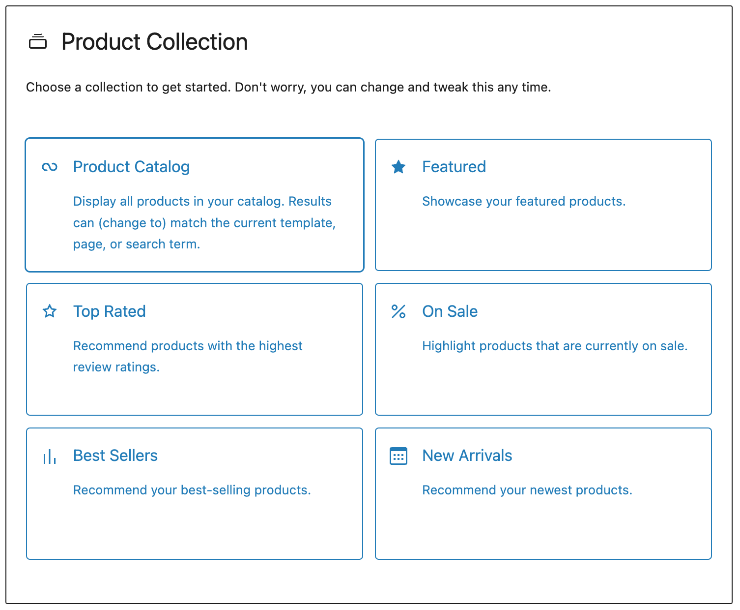Screenshot of Product Collection Layouts Interface.