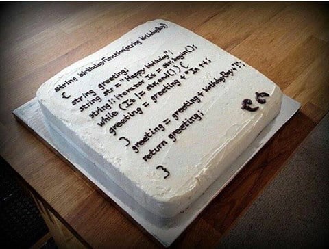 Code-themed birthday cake for WordPress's 22nd birthday.