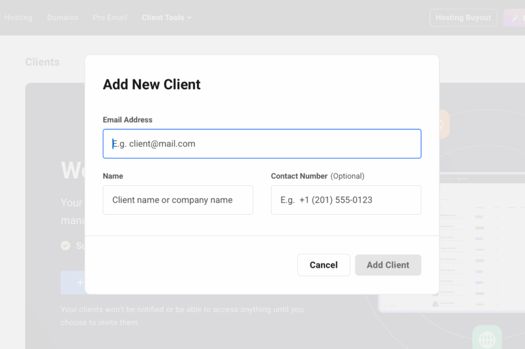 Add a new client in Client Tools