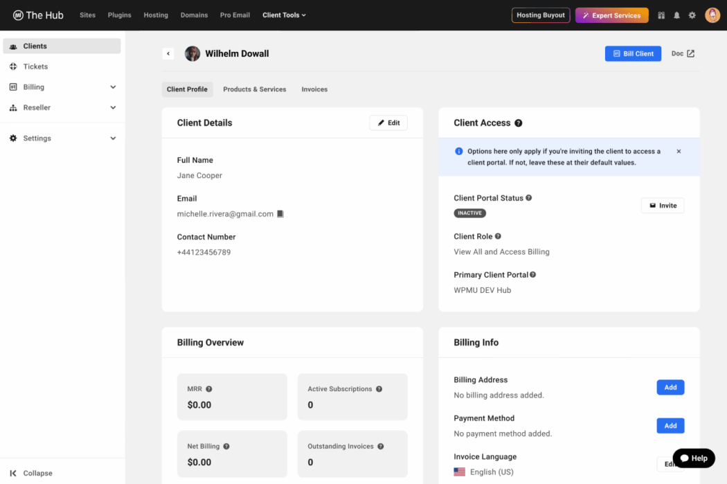 Client profile details