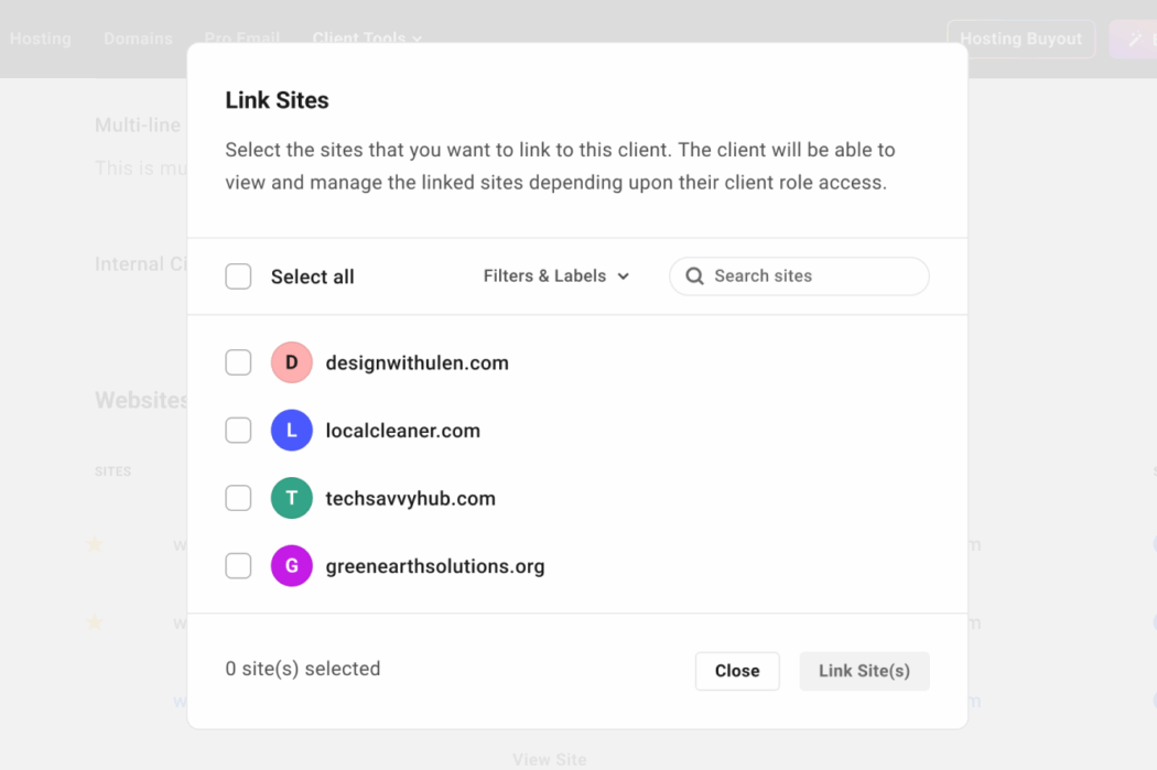 Link sites in a client profile
