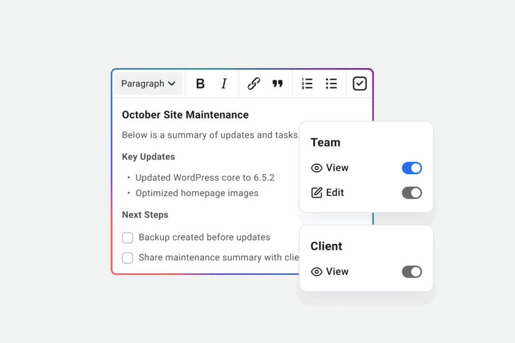 Share notes with members and clients