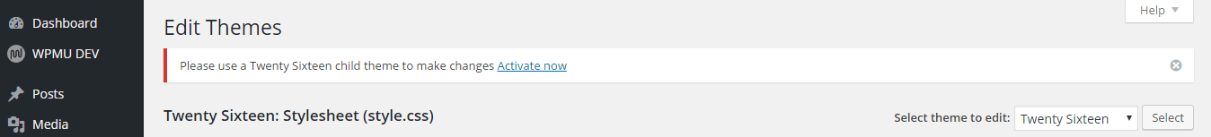 a notification appears to encourage users to activate a child theme