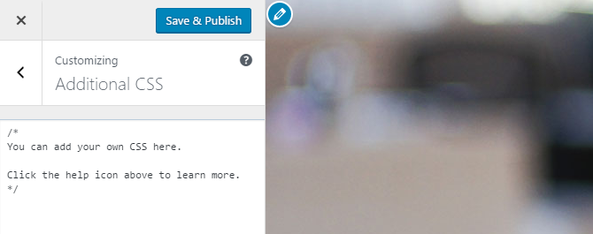 A snapshot of the WordPress customizer menu showing the new Additional CSS custom CSS entry field.