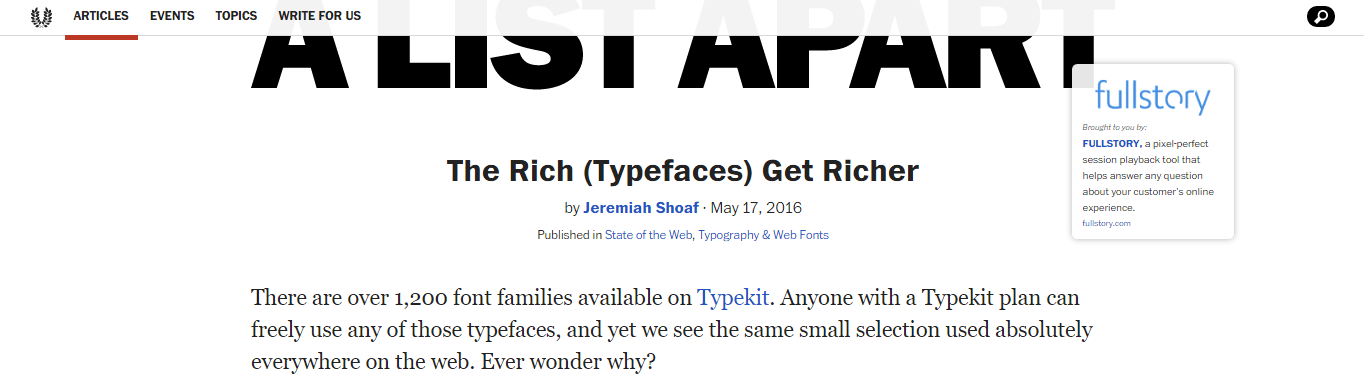 a list apart website screenshot