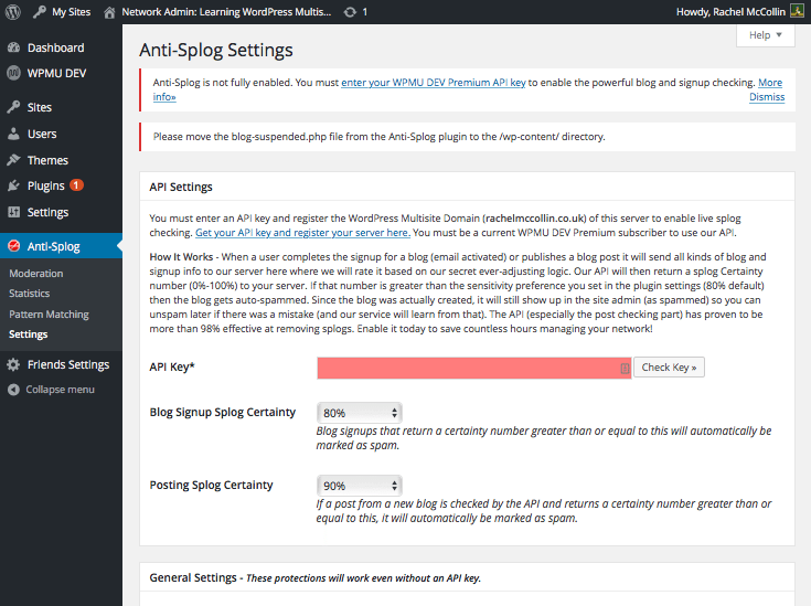 Anti-splog plugin - setting screen