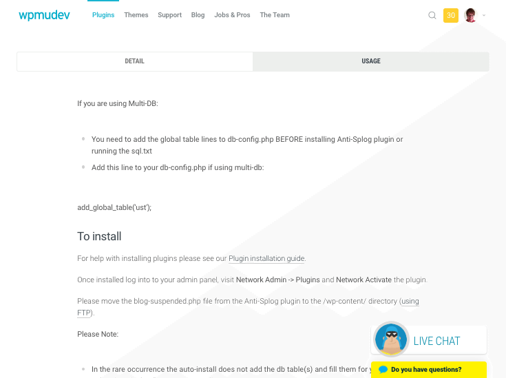 Anti-splog plugin - usage information