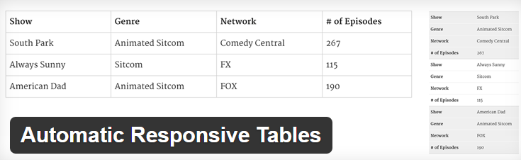 screenshot of auto responsive tables plugin from wp.org