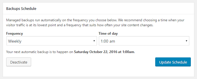 Schedule backups to run on a daily, weekly, or monthly basis.