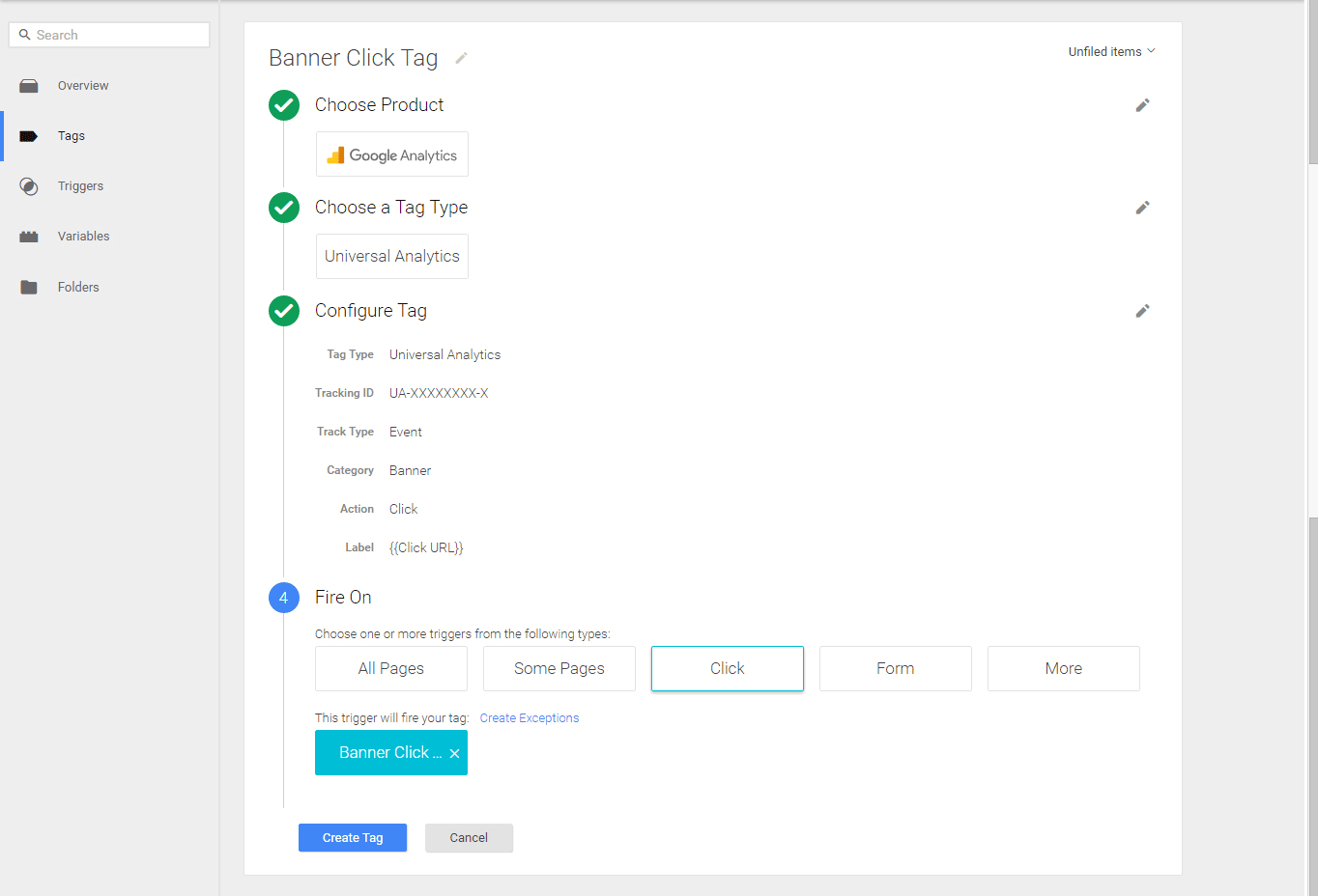 Finally, creating a tag for internal link clicks.