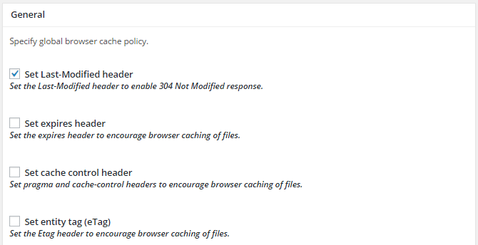 screenshot of general section of browser menu in w3tc