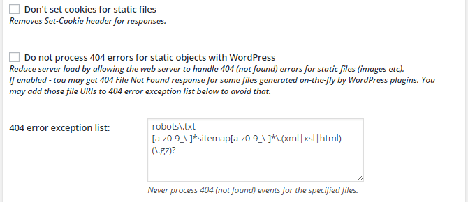 screenshot of general section of browser menu in w3tc
