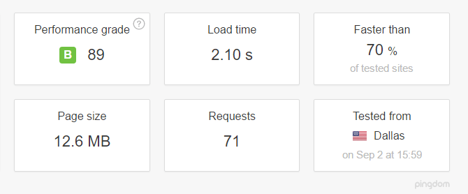 screenshot of pingdom website speed test