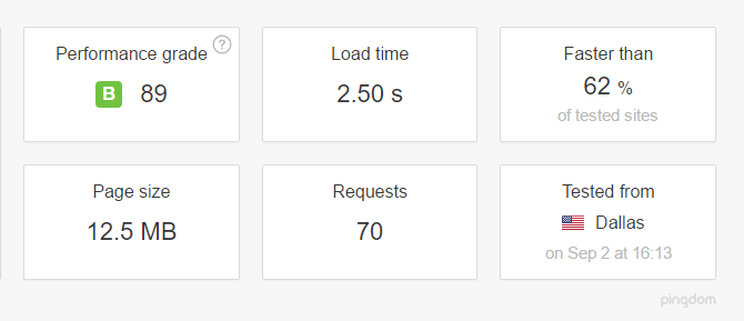 screenshot of pingdom website speed test